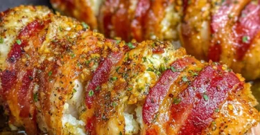 Juicy Chicken with Bacon, Garlic, and Parmesan on a plate