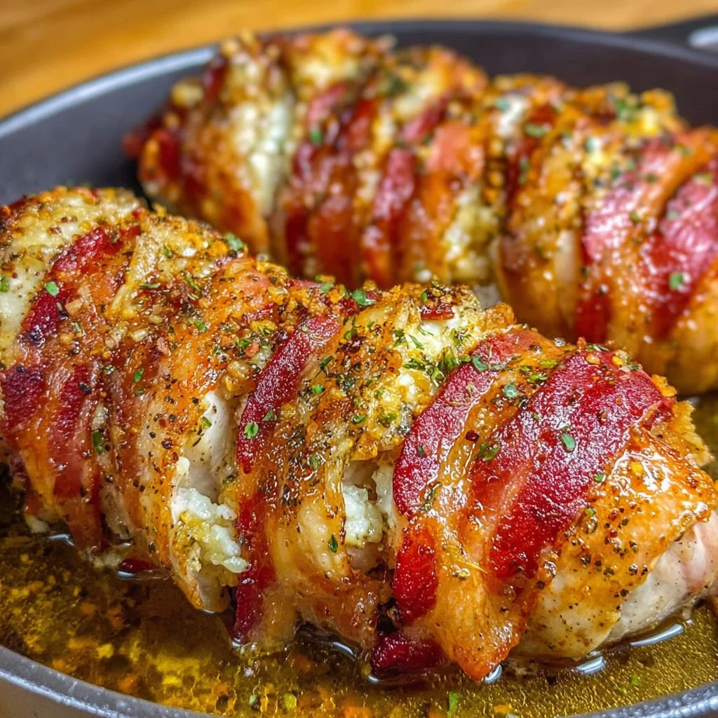 Juicy Chicken with Bacon, Garlic, and Parmesan on a plate
