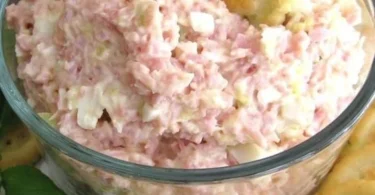 Bowl of Old-Fashioned Bologna Salad with colorful vegetables