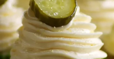 Delicious pickle cupcakes topped with cream cheese frosting