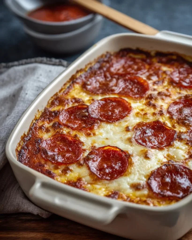 Pizza Style Cottage Cheese Bake topped with vegetables and herbs