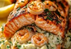 Delicious stuffed salmon fillets ready to be served.