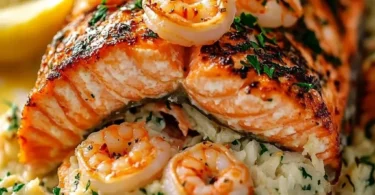 Delicious stuffed salmon fillets ready to be served.
