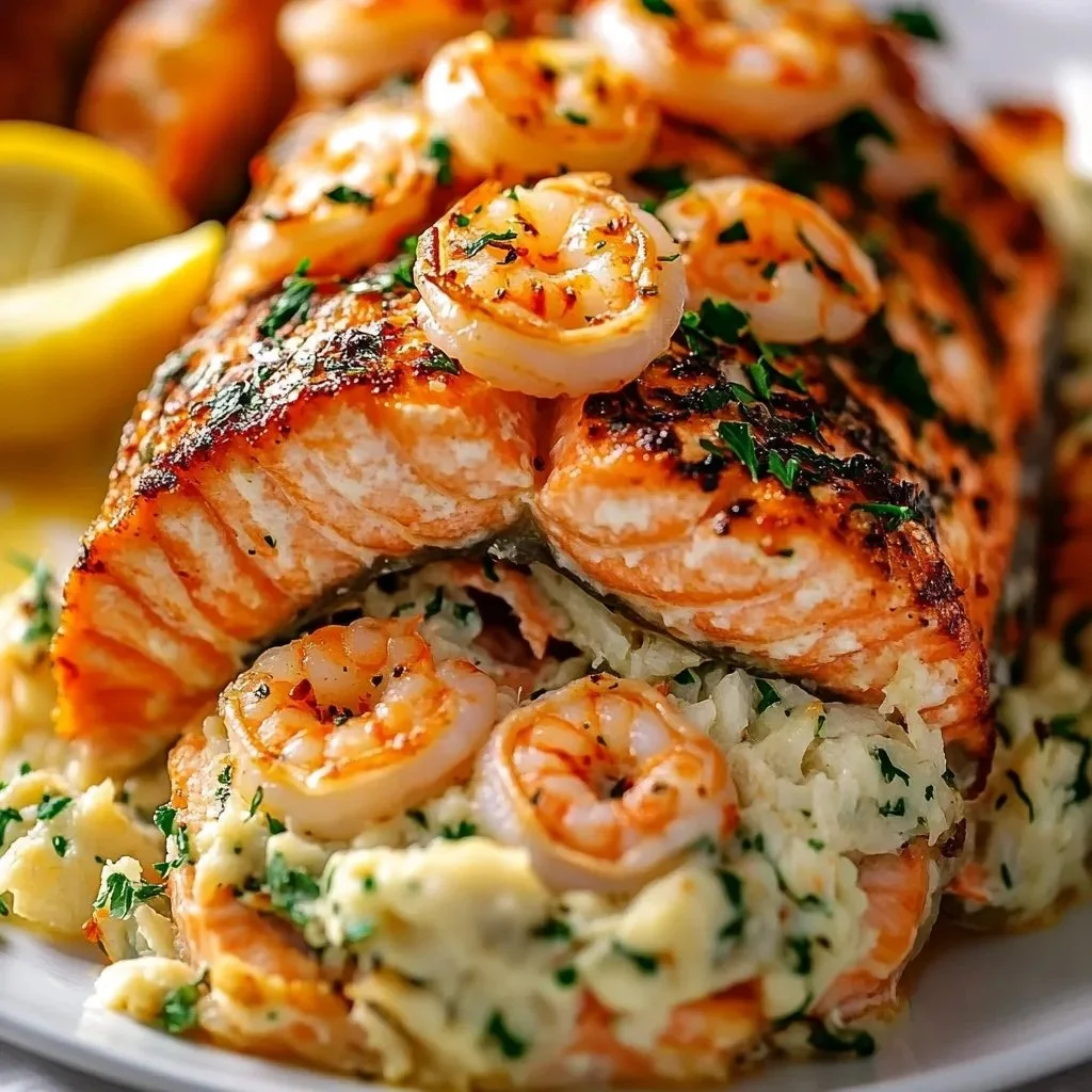 Delicious stuffed salmon fillets ready to be served.
