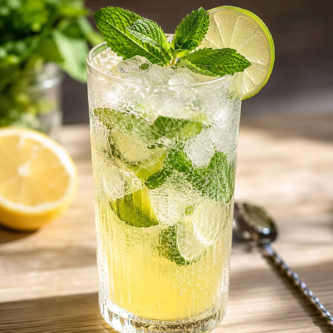 Zesty Limoncello Mojito cocktail garnished with mint and lemon.
