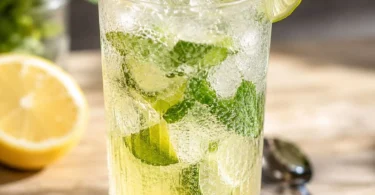 Zesty Limoncello Mojito cocktail garnished with mint and lemon.